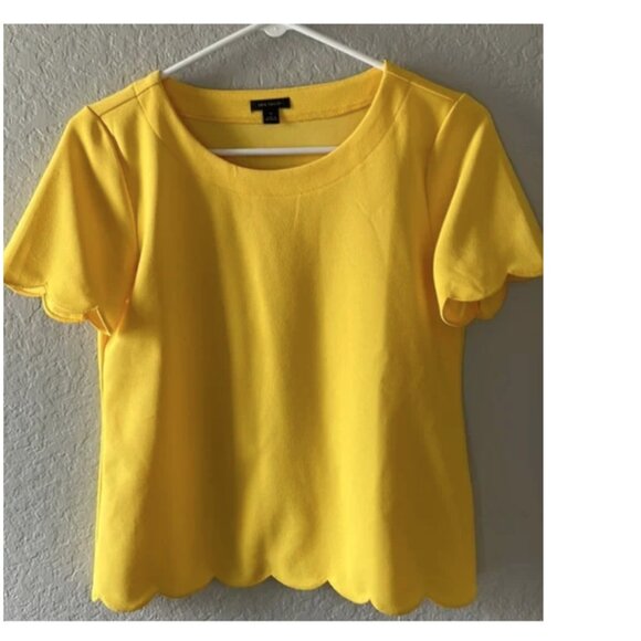 Ann Taylor Bright Scalloped Hem Short Sleeve Top (White) - Picture 3 of 4